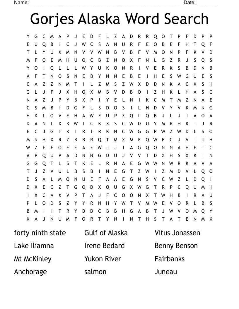 Free Printable Alaska Word Search Word Search Maker