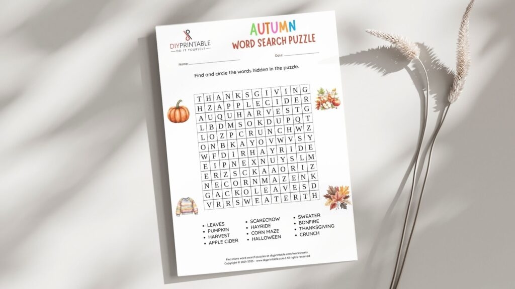 Free Printable Autumn Word Search Do It Yourself Printables