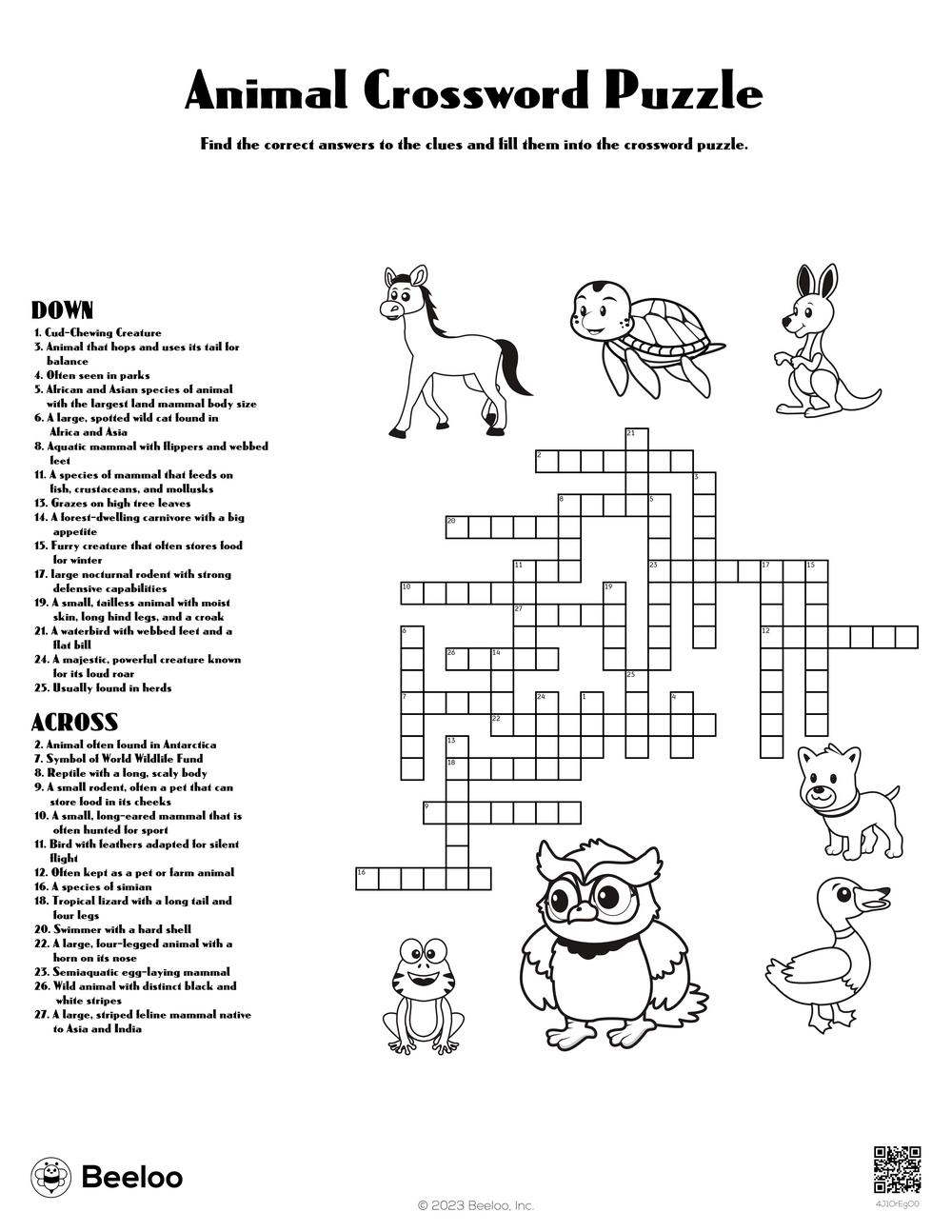 Free Printable Crossword Puzzles About Animals Download Free Printable 