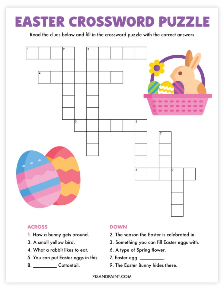 Free Printable Easter Crossword Puzzle Pjs And Paint