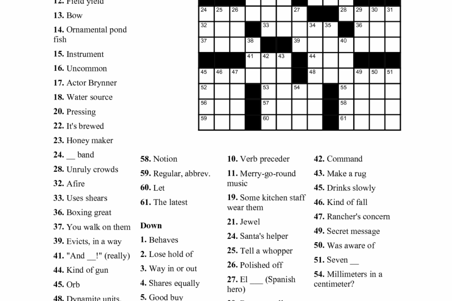 Free Printable Easy Crossword Puzzles Free Printable