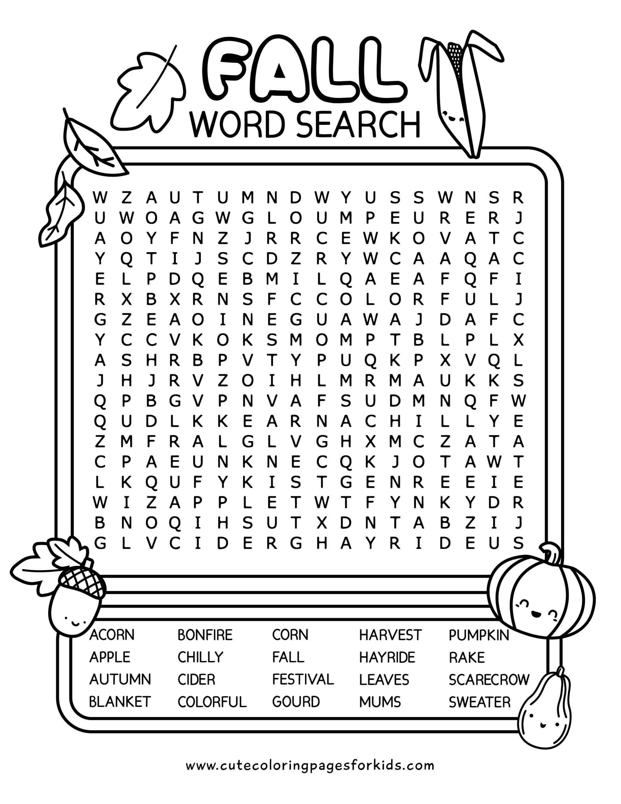 Free Printable Fall Word Search