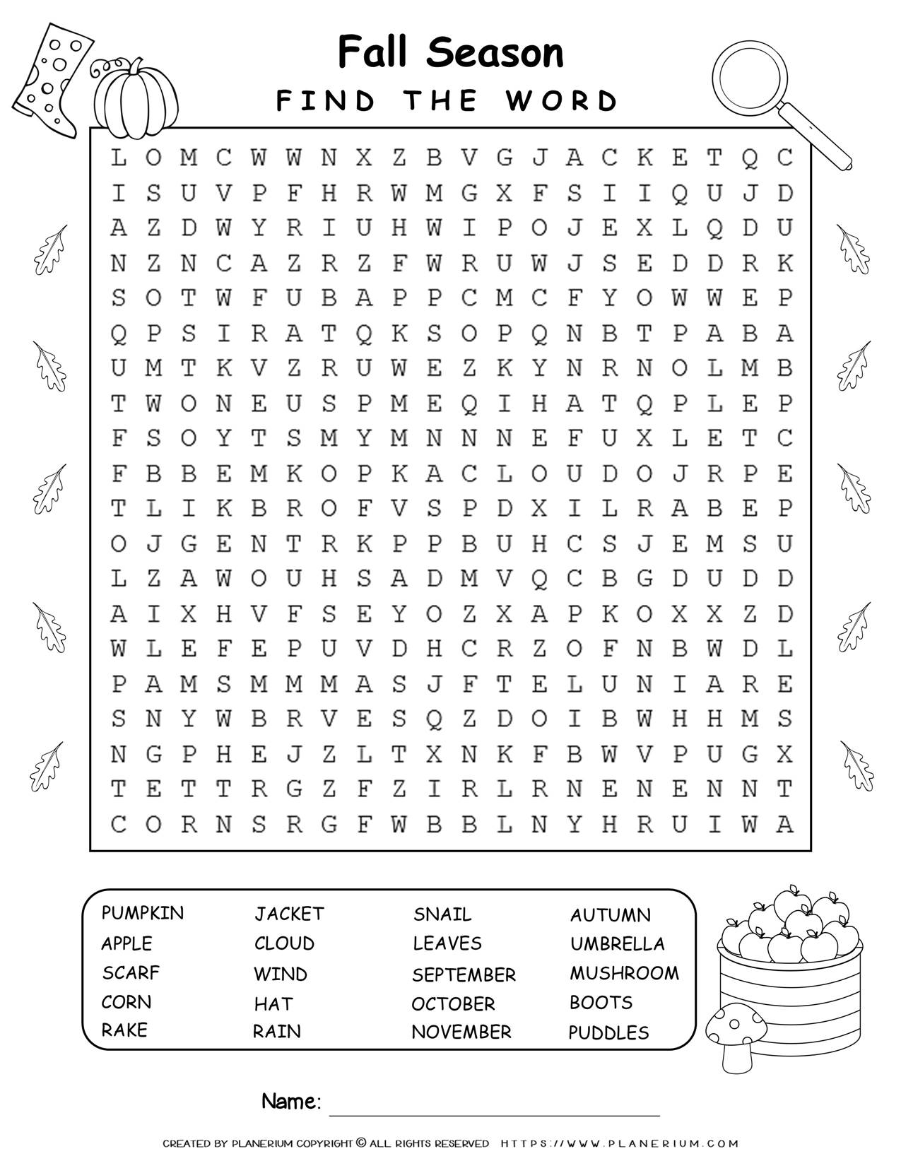 Free Printable Fall Word Search Puzzles Word Search Maker