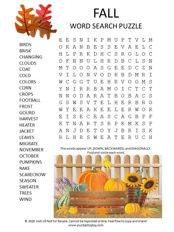 Free Printable Fall Word Searches Word Search Maker