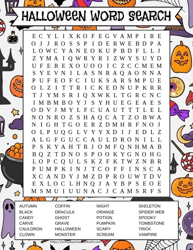 Free Printable Halloween Word Searches Love Yarn