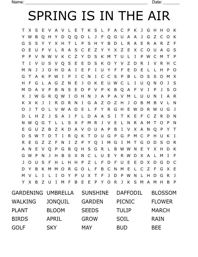 Free Printable Hard Spring Word Search Word Search Maker