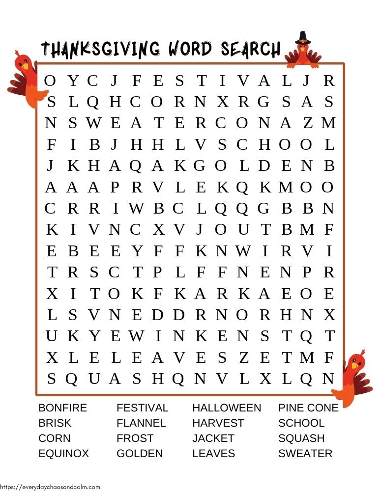 Free Printable Hard Thanksgiving Word Search Word Search Maker