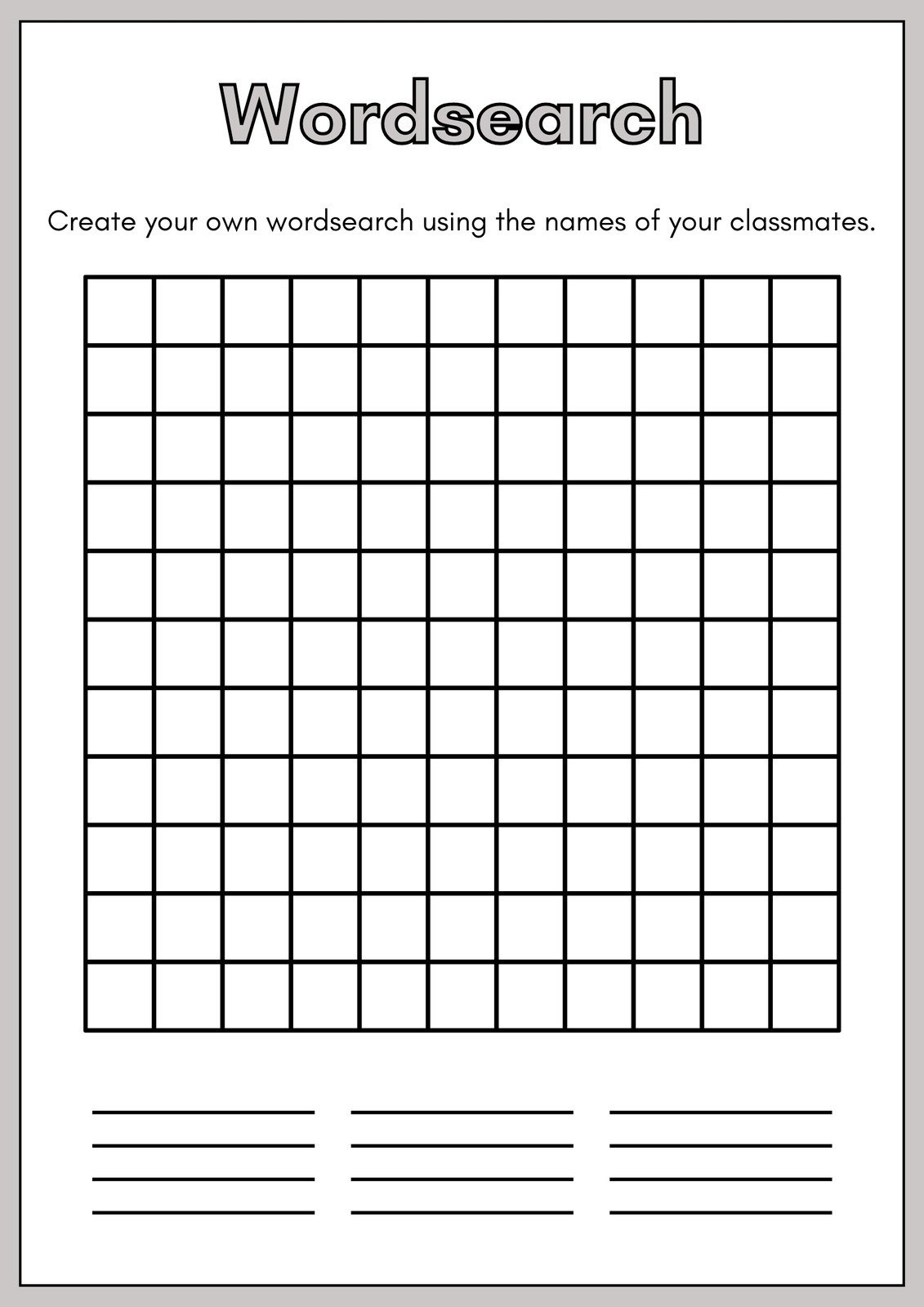 Free Printable Make Your Own Word Search FREE Printable A Z