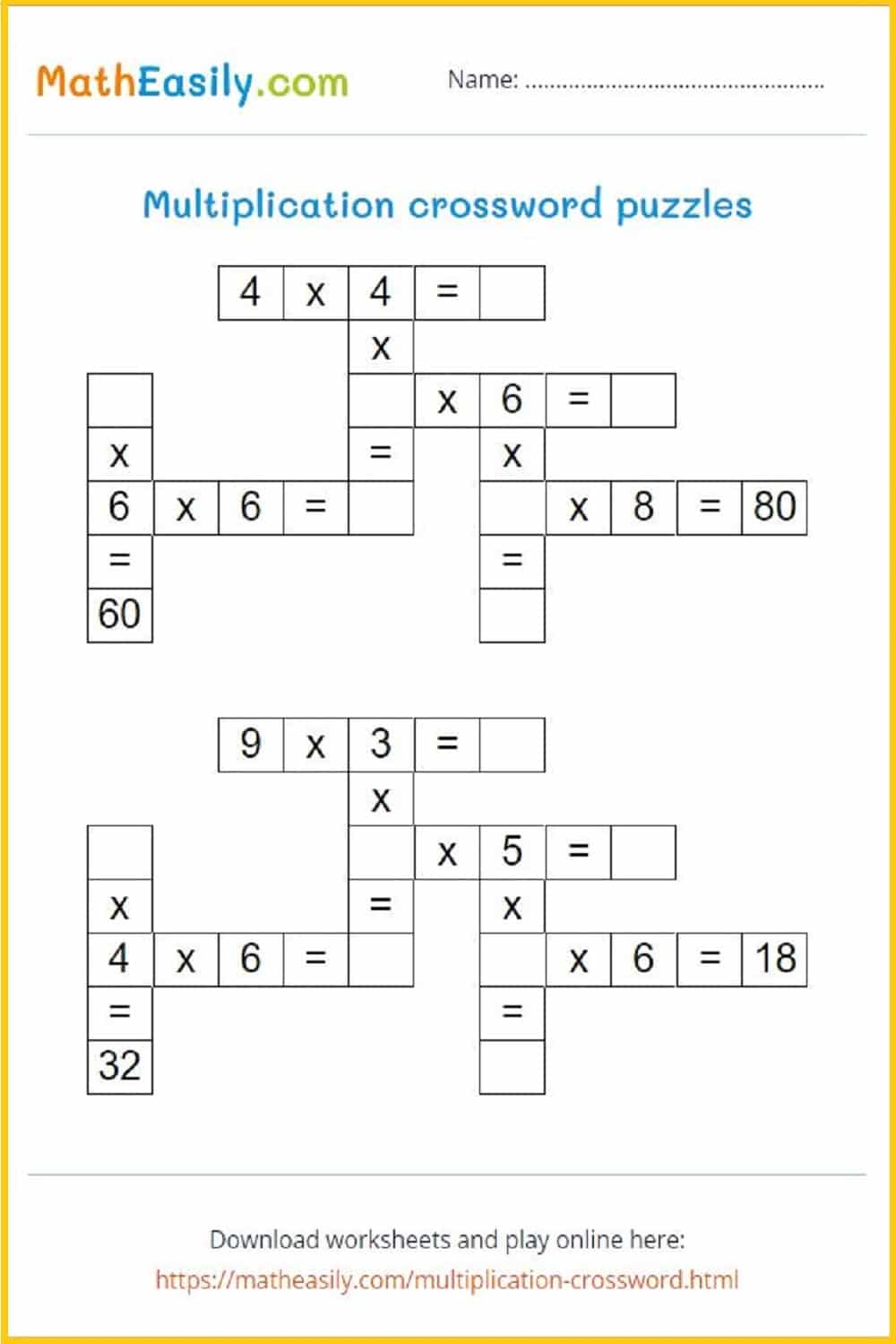 Free Printable Math Crossword Puzzles