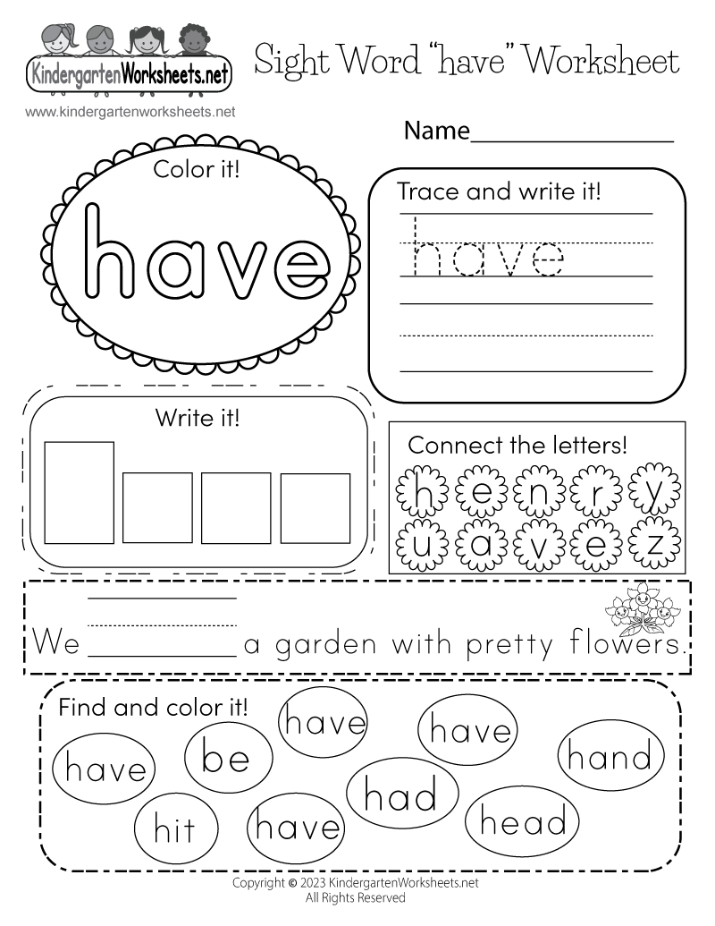 Free Printable Sight Word have Worksheet
