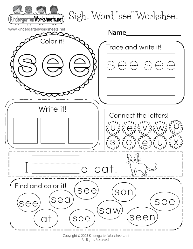 Free Printable Sight Word see Worksheet