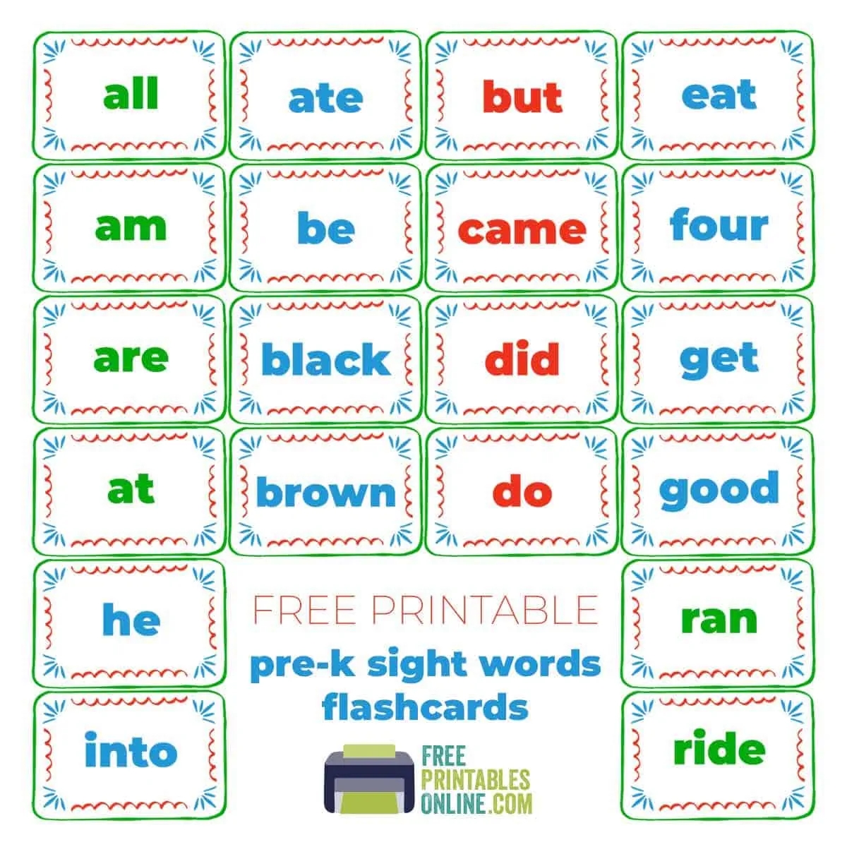 Free Printable Sight Words For Kindergarten Flash Cards Identityjes