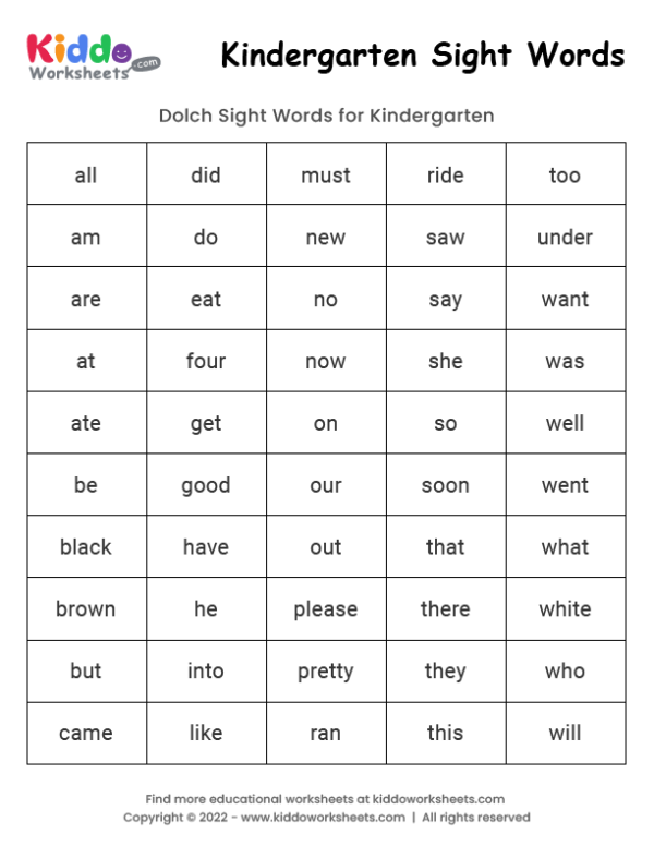 Free Printable Sight Words Kindergarten Perwelcome Vrogue co