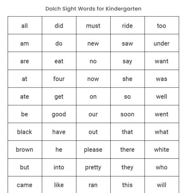 Free Printable Sight Words Kindergarten Worksheet