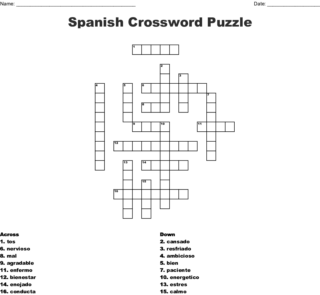 Free Printable Spanish Crossword Puzzles James Crossword Puzzles