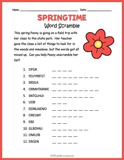 Free Printable Springtime Word Scramble Artofit