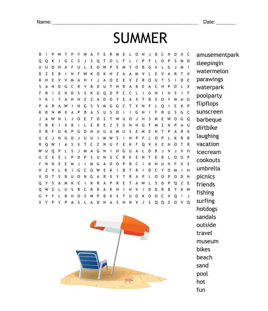 Free Printable Summer Vacation Word Search Puzzle Free Download And 