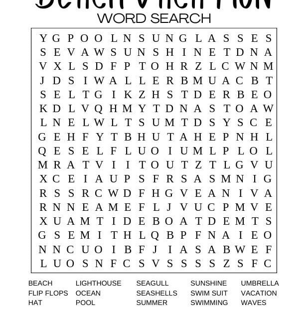 Free Printable Summer Word Searches 58 OFF