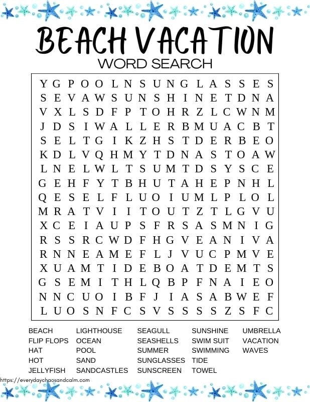 Free Printable Summer Word Searches 58 OFF