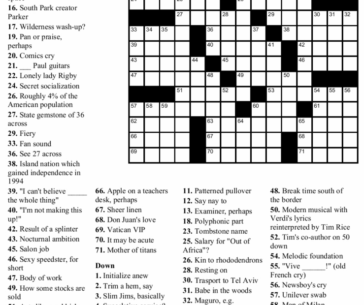 Free Printable Sunday Ny Times Crossword Puzzles Printable Crossword