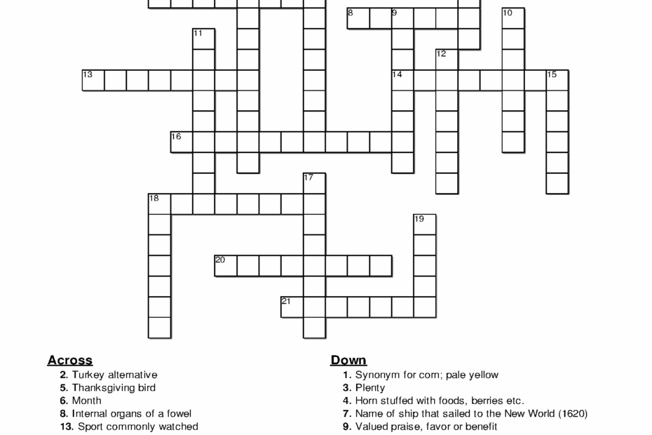 Free Printable Thanksgiving Crossword Puzzles Printable Crossword