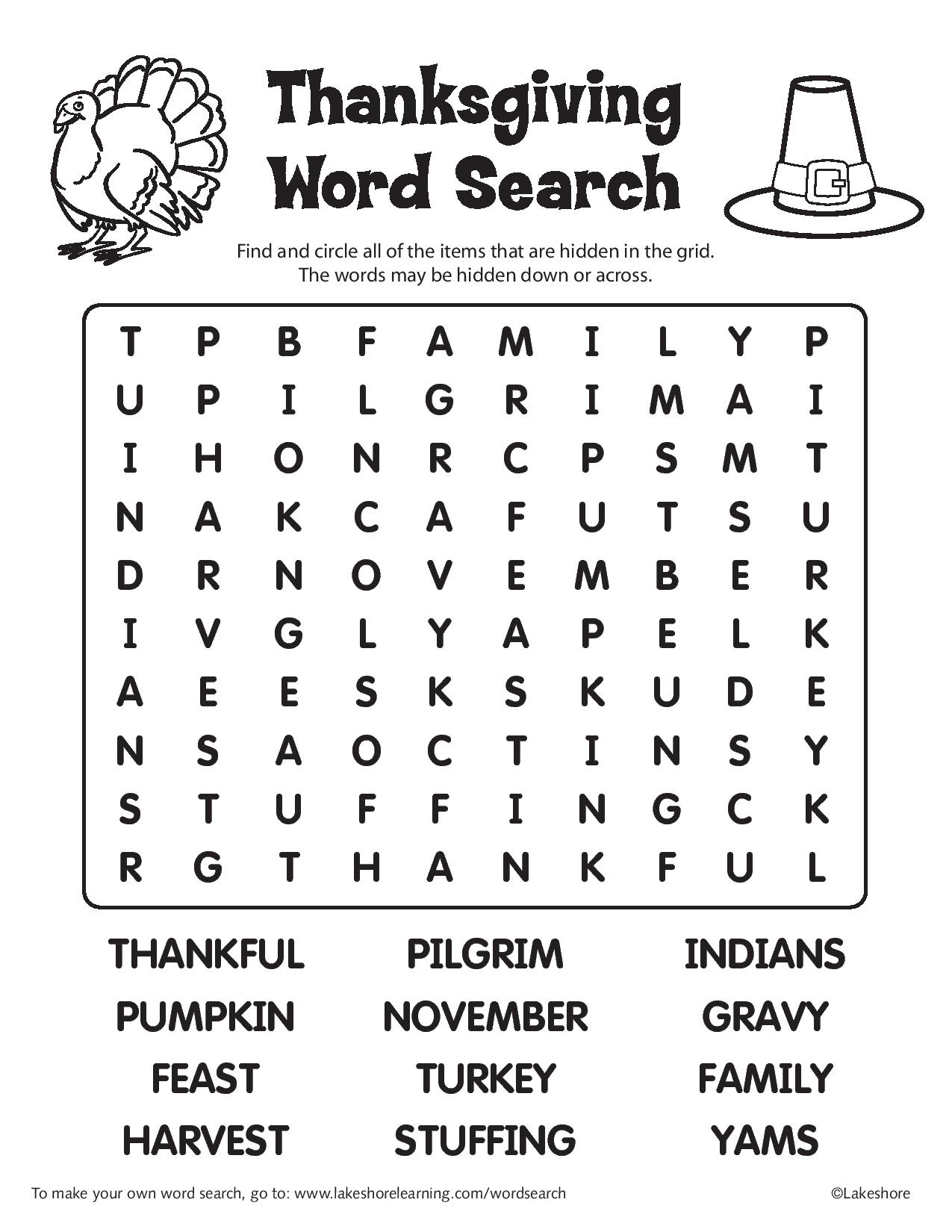 Free Printable Thanksgiving Word Puzzles