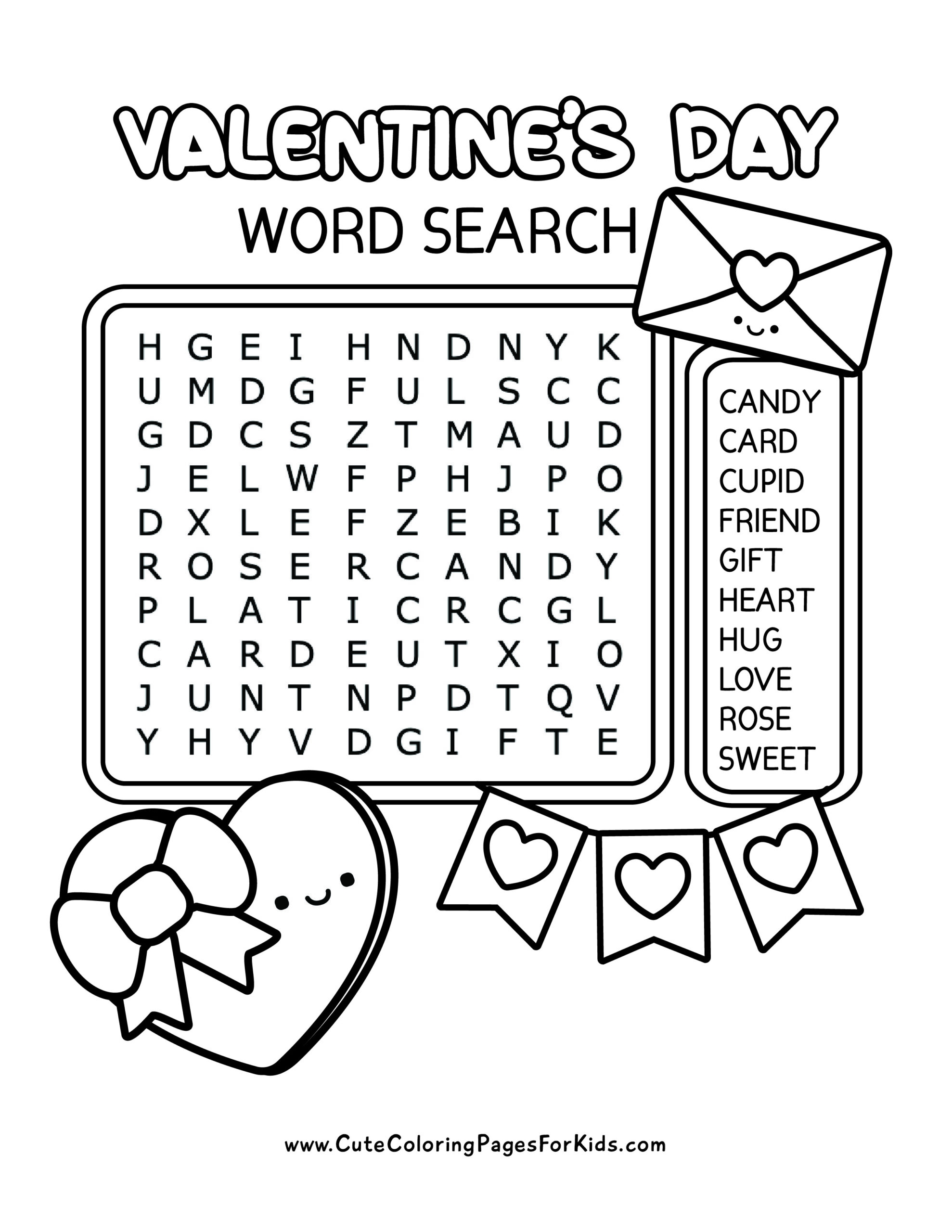 Free Printable Valentines Day Word Search For Kids Cute 