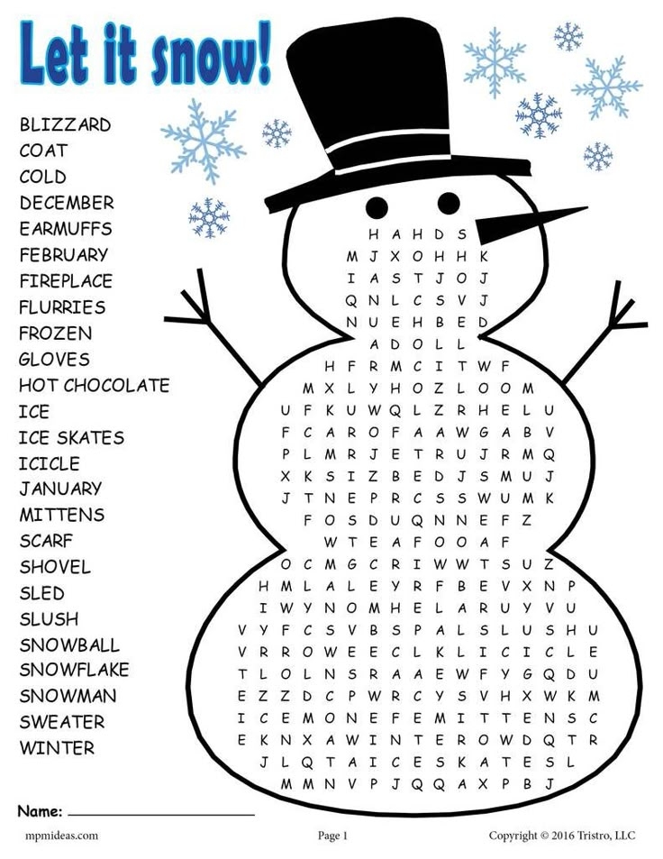 Free Printable Winter Word Puzzles