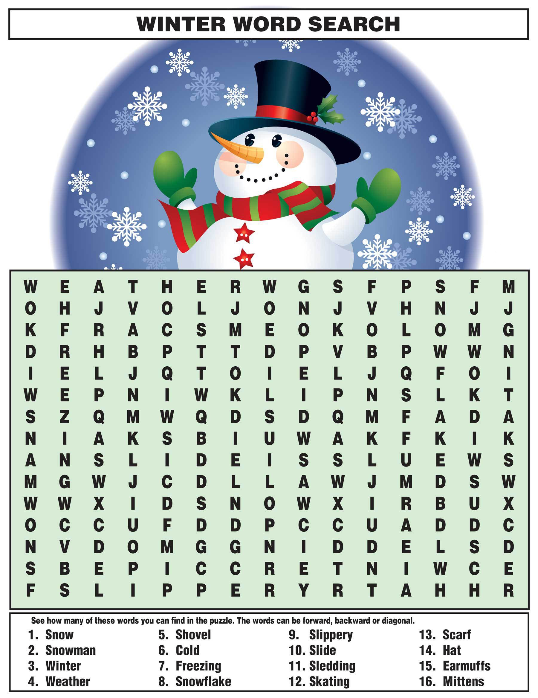 Free Printable Winter Word Puzzles