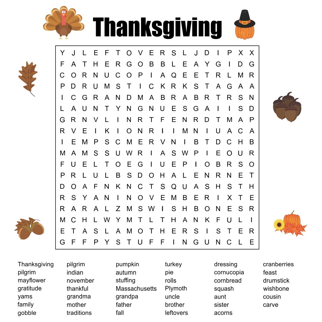 Free Printable Word Searches For Thanksgiving Word Search Maker