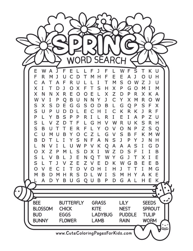 Free Spring Word Search Printable For Kids with Answers 