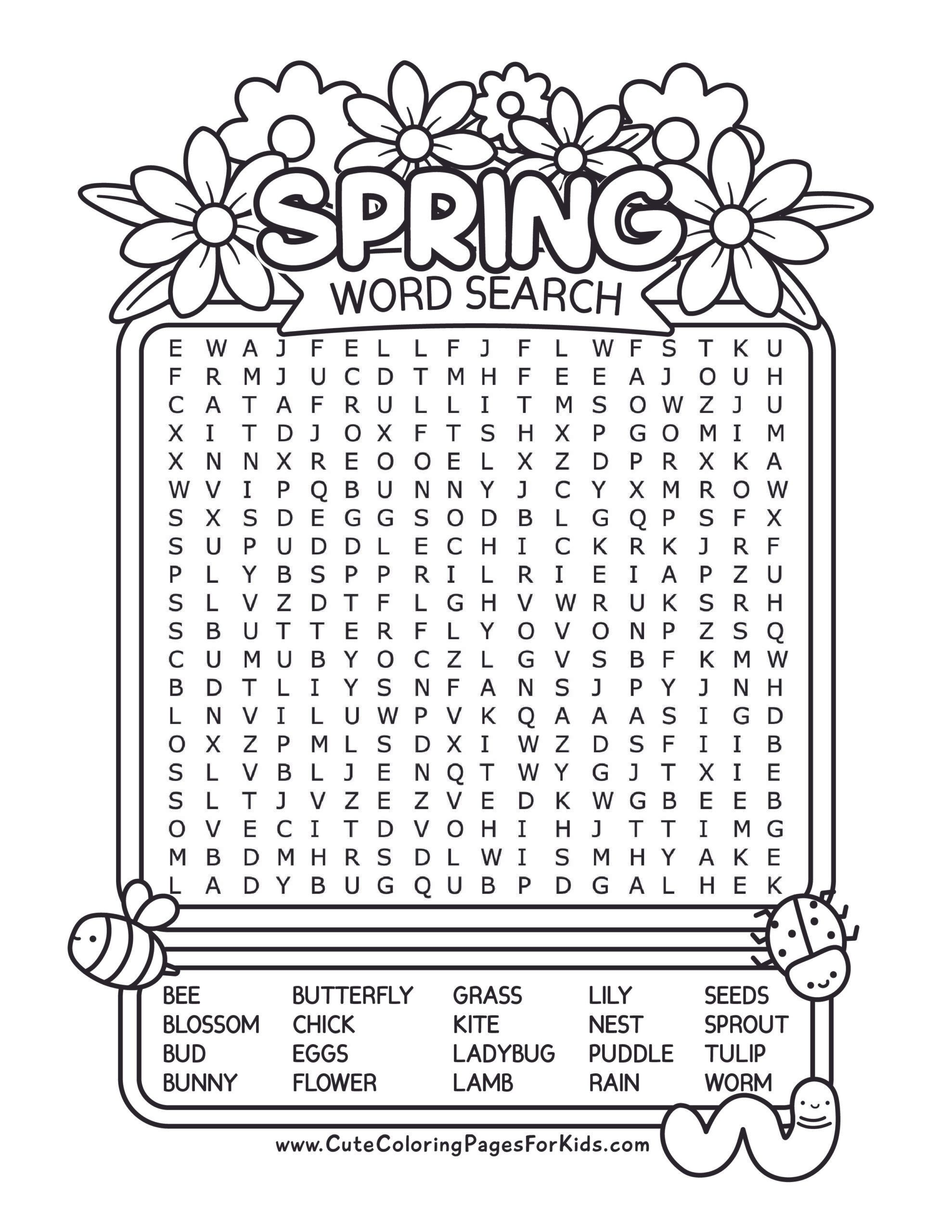 Free Spring Word Search Printable For Kids with Answers 