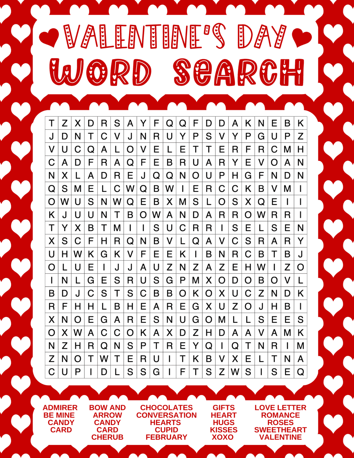 Free Valentines Word Search Printable Word Search Maker