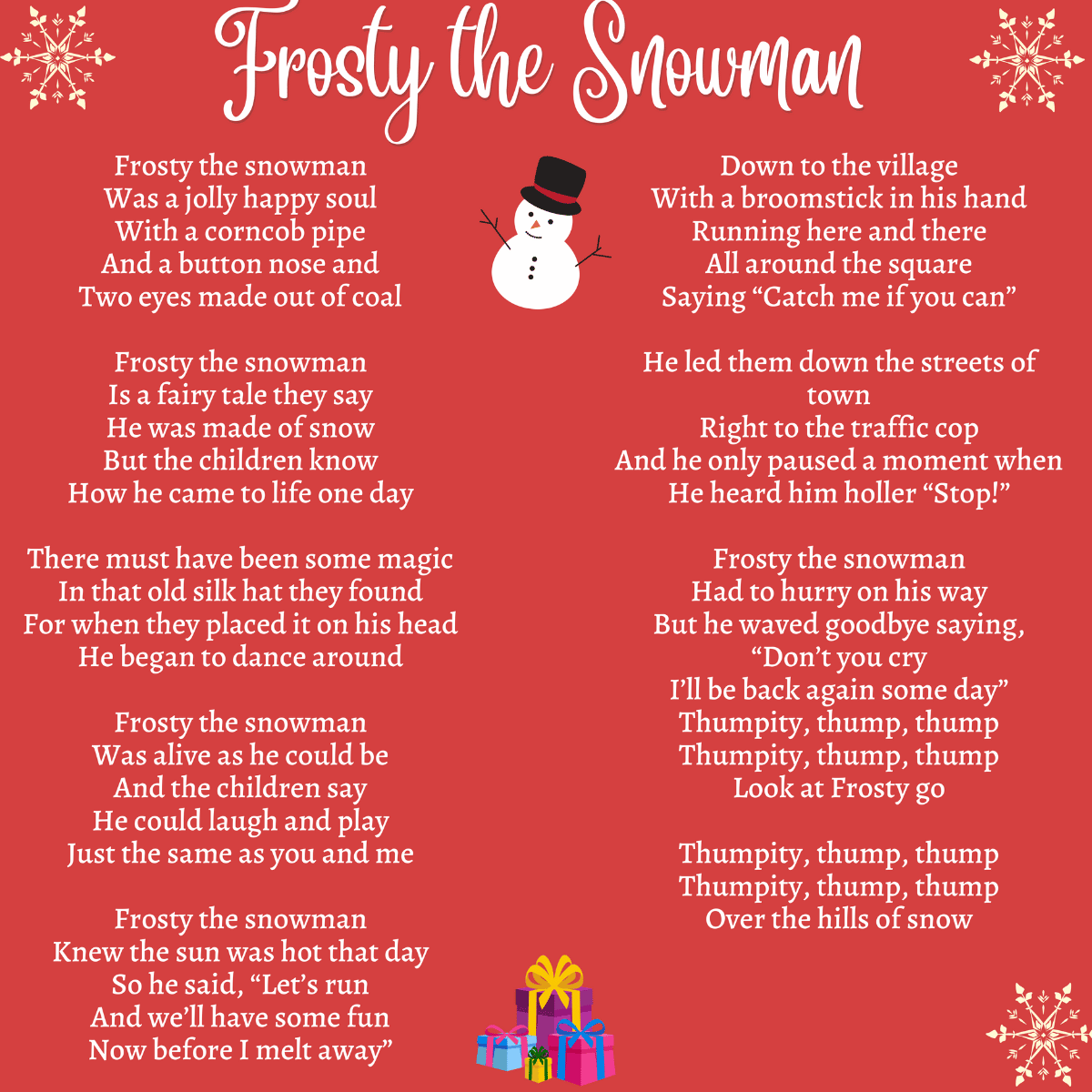 Frosty The Snowman Lyrics Printable Printable Word Searches