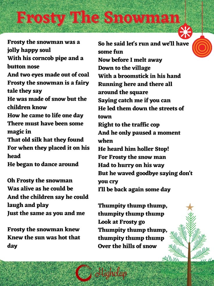 Frosty The Snowman Printable Lyrics Paringin st2