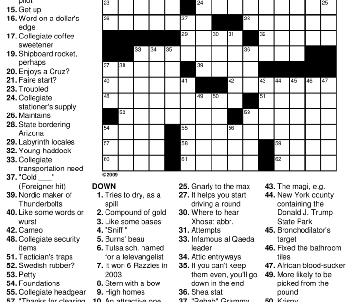 General Knowledge Free Easy Printable Crossword Puzzles For Adults