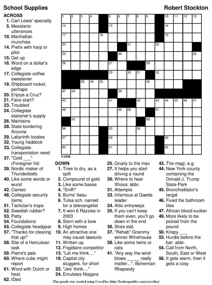 General Knowledge Free Easy Printable Crossword Puzzles For Adults 