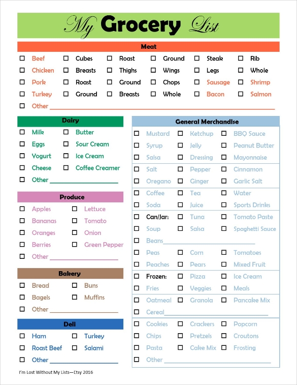 Grocery List Template Printable