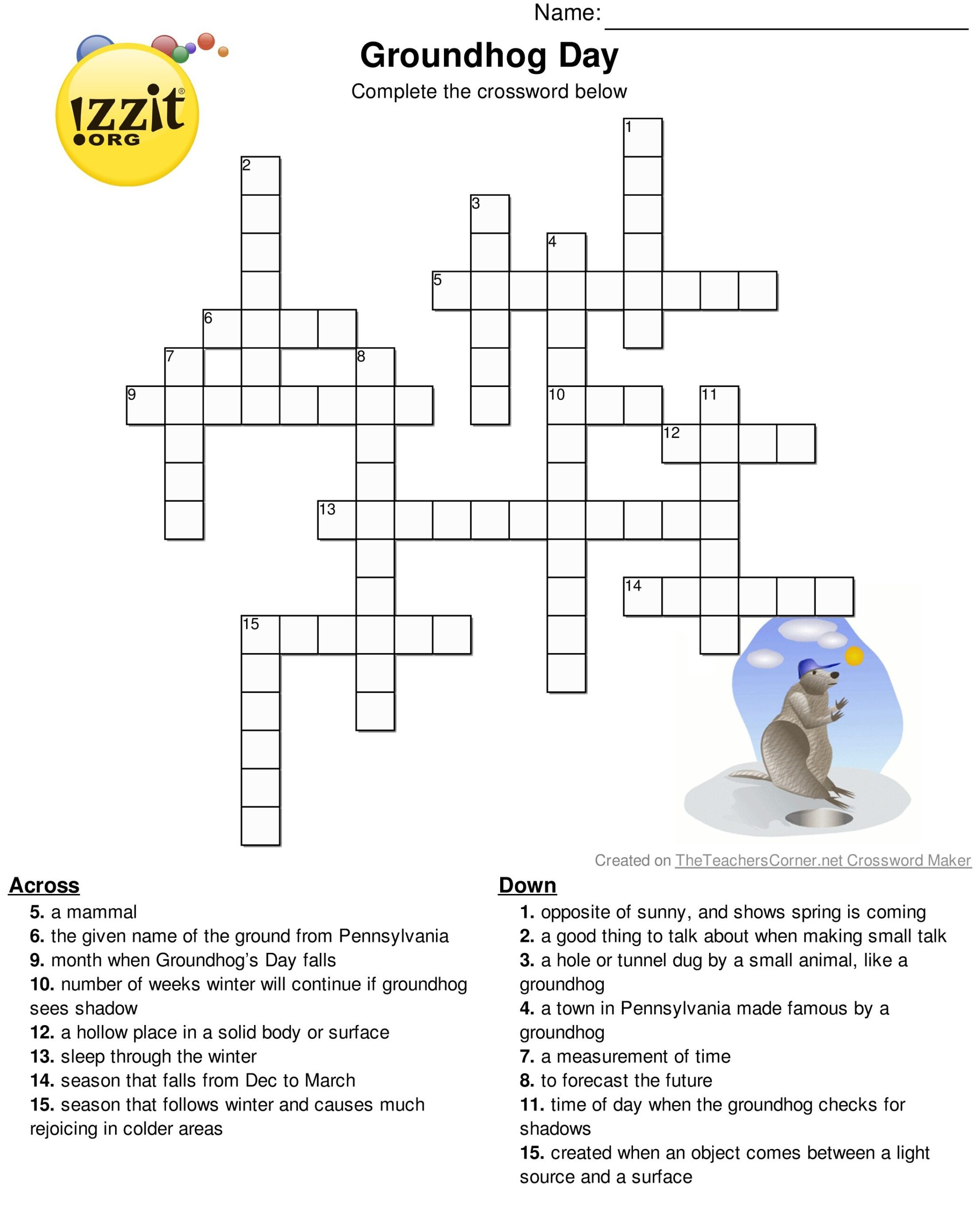 Groundhog Day Crossword Puzzles Printable Printable Crossword Puzzles