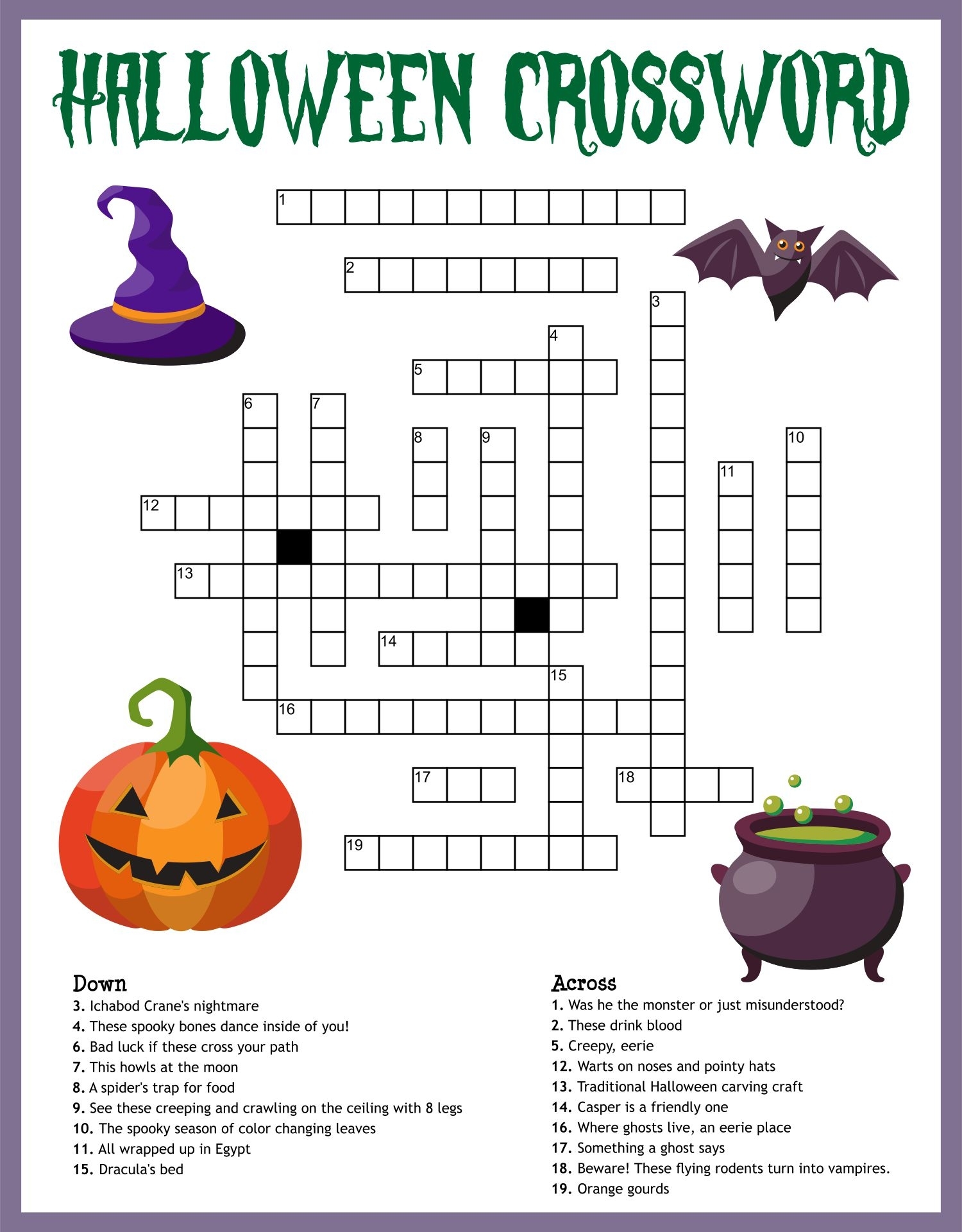 Halloween Crossword Puzzle Printable Template insidethehood
