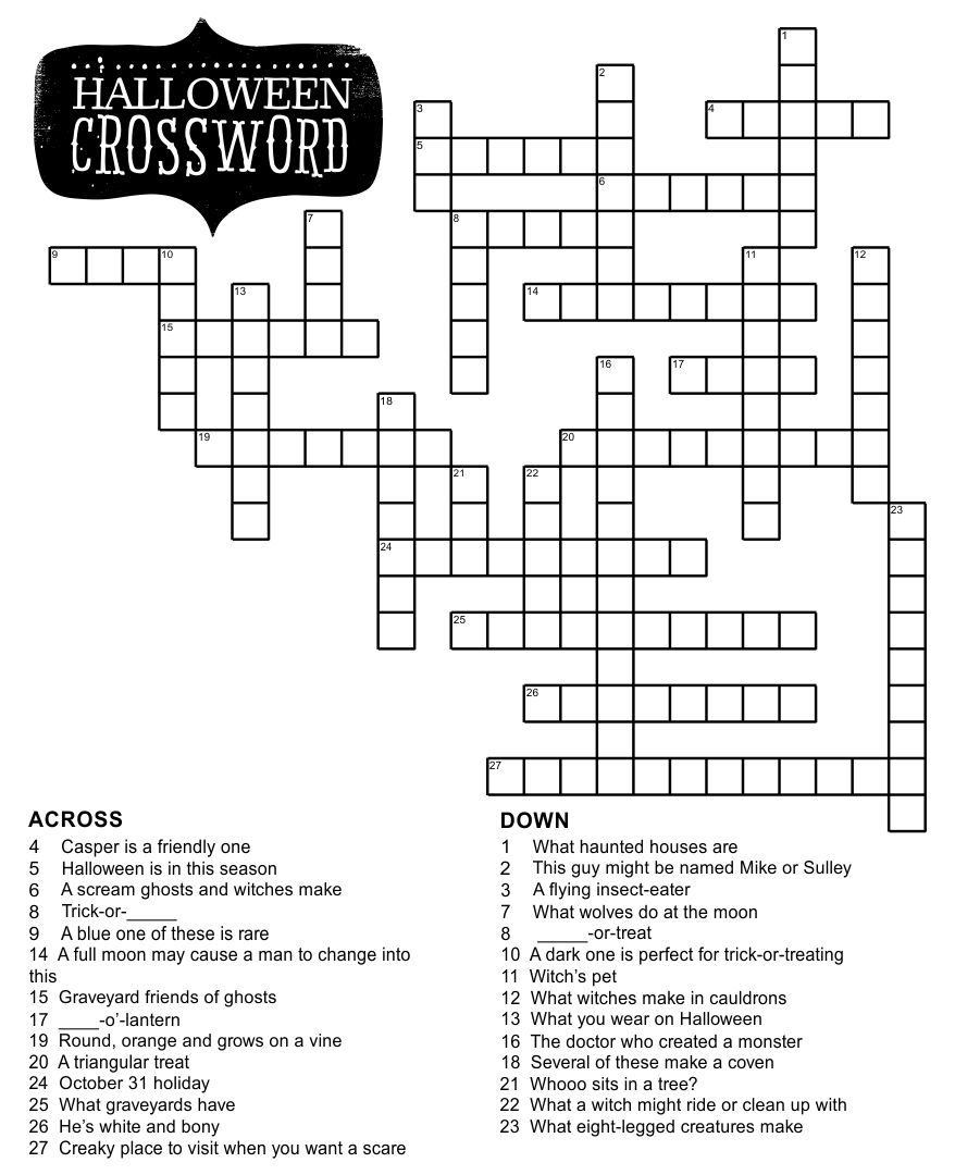 Halloween Crossword Puzzle Printable