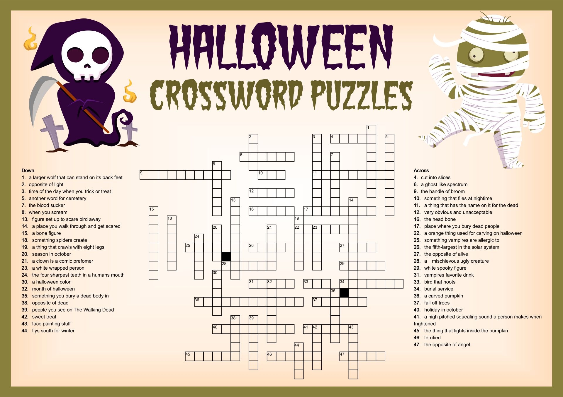 Halloween Crossword Puzzles 15 Free PDF Printables Printablee