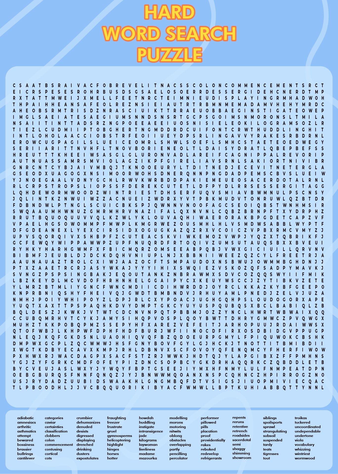 Hard Printable Word Search Puzzles