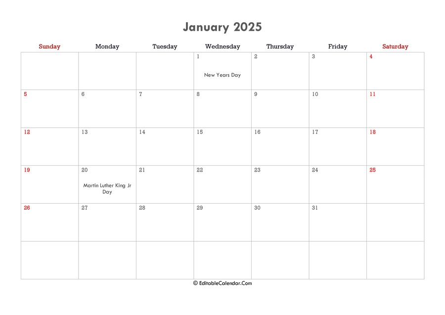 January 2025 Calendar Printable Word Editable Word Lydia Hope