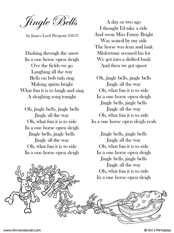 Jingle Bells Lyrics Printable Tim 39 s Printables