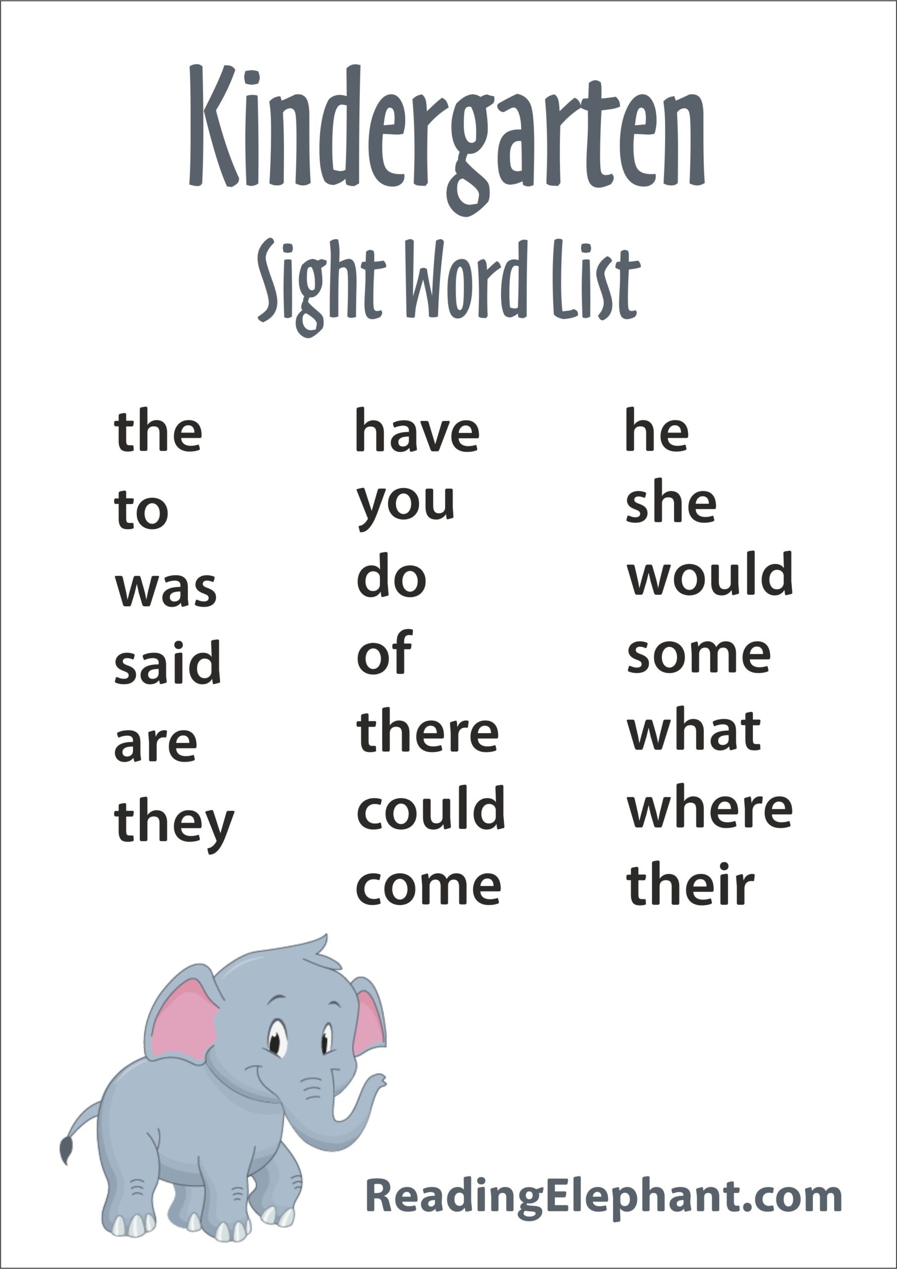 Kindergarten Sight Word Kindergarten