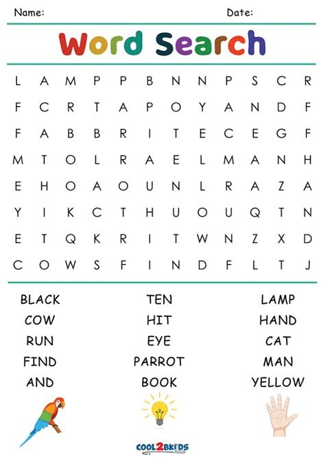 Kindergarten Word Search Free Printable Worksheets Library