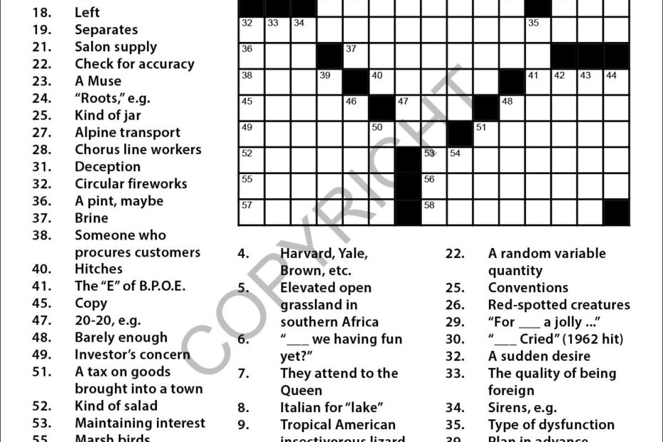 Large Print Crossword Puzzles Visually Impaired Free Crossword