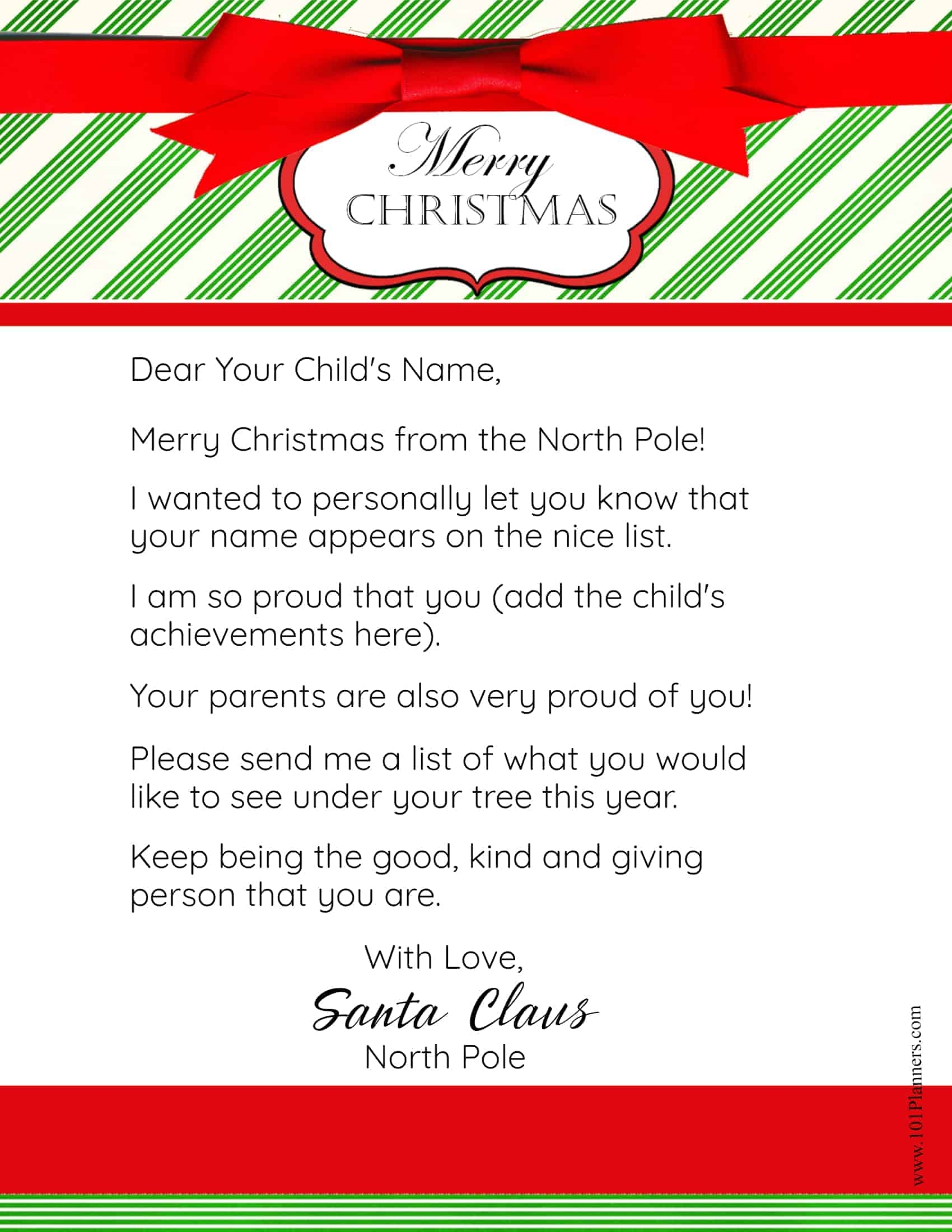 Letter From Santa Template Free Printable Printable Templates Free