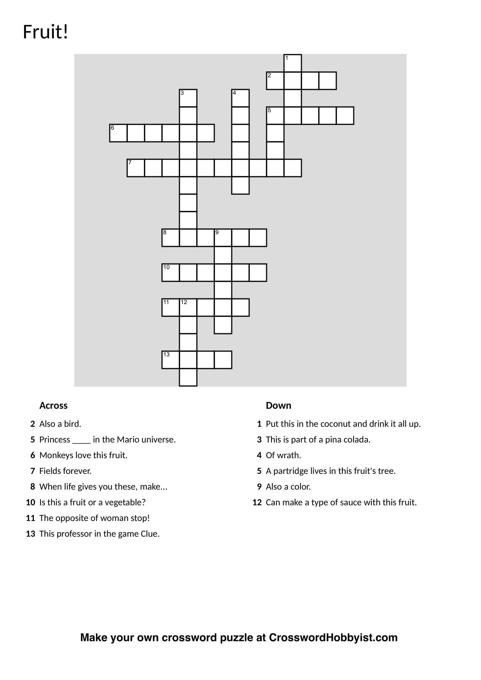 Make My Own Crossword Puzzle Free Printable